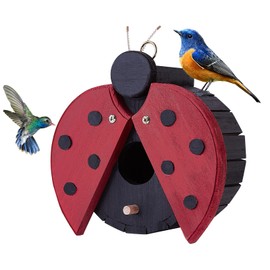 CLACKIBUKVYZ Ladybug-Shaped Wooden Bird House for Outside - Cute Hanging Birdhouse for Finches, Wrens, Cardinals, Bluebirds - Weather-Resistant Wild Bird Nesting Box - Garden Decor & Wildlife Habitat
