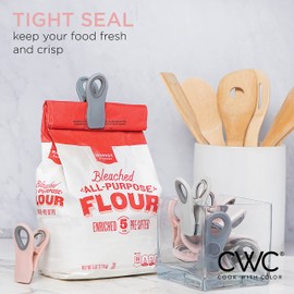 COOK WITH COLOR 10 Pc Bag Clips with Magnet- Food Clips, Chip Clips, Bag Clips for Food Storage with Air Tight Seal Grip for Bread Bags, Snack Bags and Food Bags (Pink and Grey)