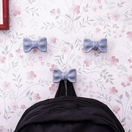 Indian Shelf 3 Ceramic Grey Decorative Bow Wall Hooks Nursery Kids Tie Coat Rack Wall Mount Vintage Coat Hooks for Hanging Coats, Tie, Towels, Bags, Purse & More