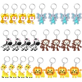 KeeStar 24 Pack Wild Animal Keyring Party Favor Packs for Wild Animal Themed Baby Shower, Birthday Party Goodie Bag Fillers, School Carnival Rewards, Classroom Prize