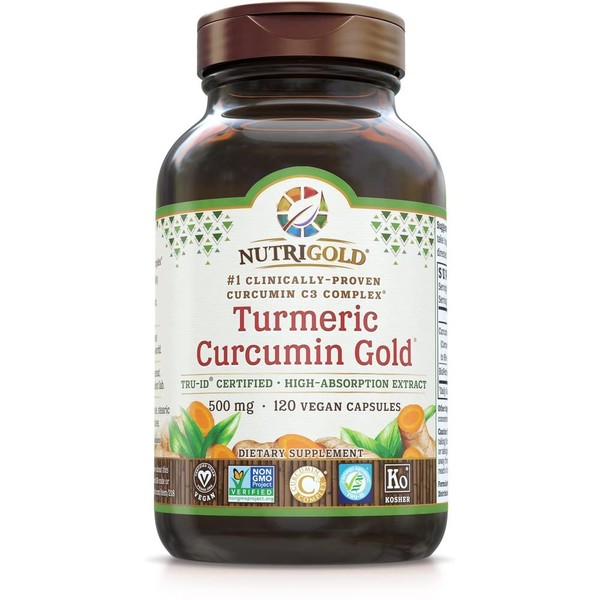 Nutrigold Turmeric Curcumin Gold (Features C3 Complex W/Bioperine), 500 Mg, 120 vegan Capsules