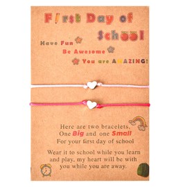 First Day of School Bracelets for Mom and Daughter Inspirational Back to School Gifts for Teen Girls Graddaughter Daughter Mommy and Me Pink Heart Matching Bracelet Set