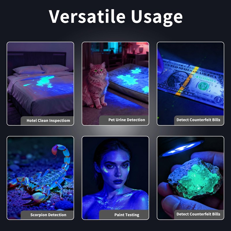 KunHe 10 Pack 365nm UV Flashlight Black Light USB C
