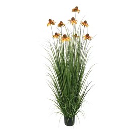 ECOFOREST 46-Inch Artificial Grass Plant with 9 Lifelike Echinacea Flower - Ideal for Indoor or Outdoor Decoration, Housewarming Gifts, and New Home Décor (1 Pack-Yellow)