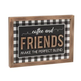 Collins Painting Cafe Sign for Coffee Bar | Buffalo Check Farmhouse Kitchen Decor | Coffee and Friends Make The Perfect Blend Wooden Sign, Black, White, Brown