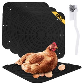 COCIVIVRE 4 Pack Washable Chicken Nesting Pads for Coop Silicone Nesting Pads for Chicken Coop Nesting Box for Laying Eggs 12"x 12" Reusable Chicken Laying Pads with Clean Brush -Style A Black