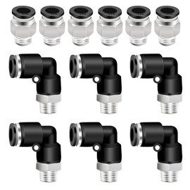 mankk 12PCS 1/4 Push to Connect Fittings Elbow and Straight Combination Pneumatic Fitting Kit 1/4"Tube OD x 1/8"NPT Thread Quick Connect Fittings Air Hose Fittings