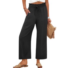 ANRABESS Women 2025 Summer Casual Flowy Loose High Waist Boho Wide Leg Cropped Palazzo Lounge Beach Vacation Pants Trousers Black Large