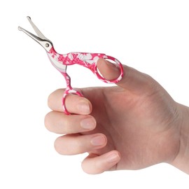 Stork Bird Rounded Safety Tip Embroidery Craft Stainless Steel Crane Scissors - Small Red - 1 Pair