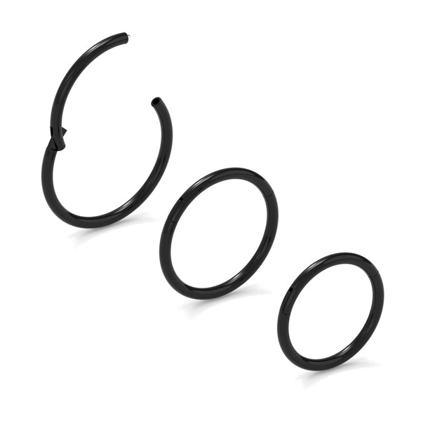 NewkeepsR 3PCS-0.8mm Black Anodised Hinged Clicker Nose Hoop Rings, 20