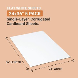 Aviditi Corrugated Cardboard Sheets 24" x 36" (5 Pack) Large Card Board for Layer Separation Packaging Mailing Shipping Packing, and Protecting Products from Forklift Damage - White, 5 Pack