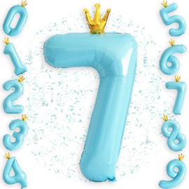 Ptyceler Number Balloons Birthday Decorations 40 Inch Large Balloons Number 7 Birthday Balloons with Crown for Wedding Party Anniversary Decoration Blue