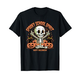 Spooky School Spirit Skeleton Cats Pumpkins for Kids Teacher T-Shirt