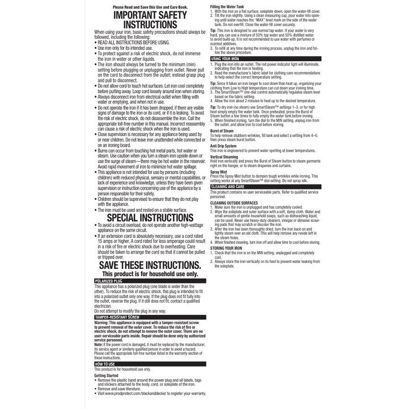 BLACK+DECKER Easy Steam Compact Iron, with Non Stick Soleplate