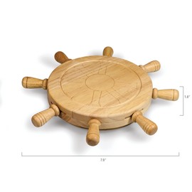 PICNIC TIME Mariner Cheese Board and Knife Set, Novelty Charcuterie Board Set with Stainless Steel Tools Housed in Helm Case Under the Lid, Swivel-Open Serving Platter, and Charcuterie Set, (Parawood)