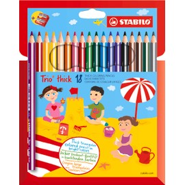 Colouring Pencil - STABILO Trio thick - Wallet of 18 - Assorted Colours + Sharpener