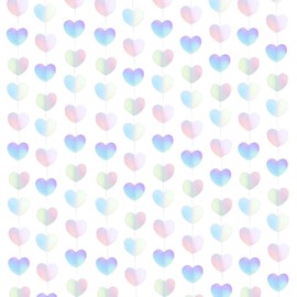 Muticolor Reflective Love Heart Streamer Garland, 52Ft Rustic Wedding Hanging Decoration, Hanging Paper Streamer Banner for Anniversary Bachelorette Engagement Bridal Shower Valentines Party Decor