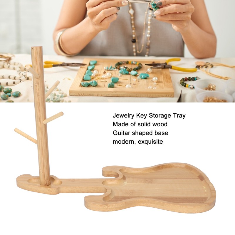 Key Storage Tray Wood Modern Guitar Shaped Base Jewelry Key
