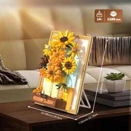NUTCRACKER Sunflower Building Set with Sensor Light, 3D Van Gogh Flower Bouquet Painting Frame, Floral Building Blocks as Wall Art, Valentine's Day & Birthday Gift for Art Lovers (1166 PCS)