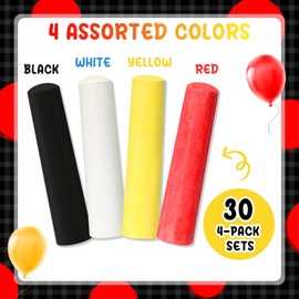 Chivertion 120 Pcs Sidewalk Chalks Set in 30 Count 4 Colors Non Toxic Jumbo Chalk for Party Gift Outdoor Art Play Painting(Red, Yellow, Black, White,Classic)