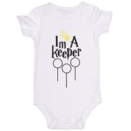 JoviGear Im A Keeper/Quidditch/Potter Inspired Cute Baby Onesie Spell Bodysuit Romper (9m, White)