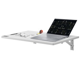 VEVOR Wall Mounted Folding Table, 39.4 x 19.7 inches Wall Mount Table, Floating Desk with Iron Bracket, Fold Down Desk for Small Spaces, Home Office, Dining, Laundry Room, Kitchen, Bar, White