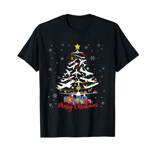 Airplane Christmas Tree Merry Xmas Most Likely Pilot T-Shirt