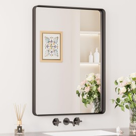Keonjinn Black Bathroom Mirror, 22 x 30 Inch Rounded Rectangle Matte Black Bathroom Mirrors for Over Sink, Farmhouse Mirror with Seamless Frame, HD Tempered Glass Vanity Mirror(Horizontal/Vertical)