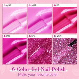Shining She Smalto Semipermanente Unghie 6 Colori Rosso, Rosa Chiaro Rosa Brillante Glitter Soak-Off UV, per Novizia Nail Art DIY, 8ml