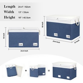 HNZIGE Fabric Toy Storage Organizer Bins, ToyBox for Livingroom with Lids, large Toy Chest for Kids, Collapsible Bins 25"x13"x16"-1 Pack(White&Blue)