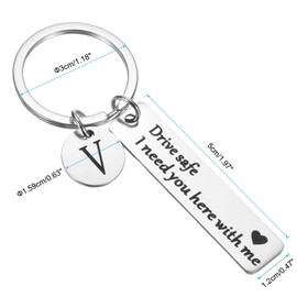 PATIKIL Drive Safe Keychain, 1 Set Letter V Keychain I Need You Here with Me Custom Keychain with Gift Box for Him Christmas Valentines Day Gifts, Silver