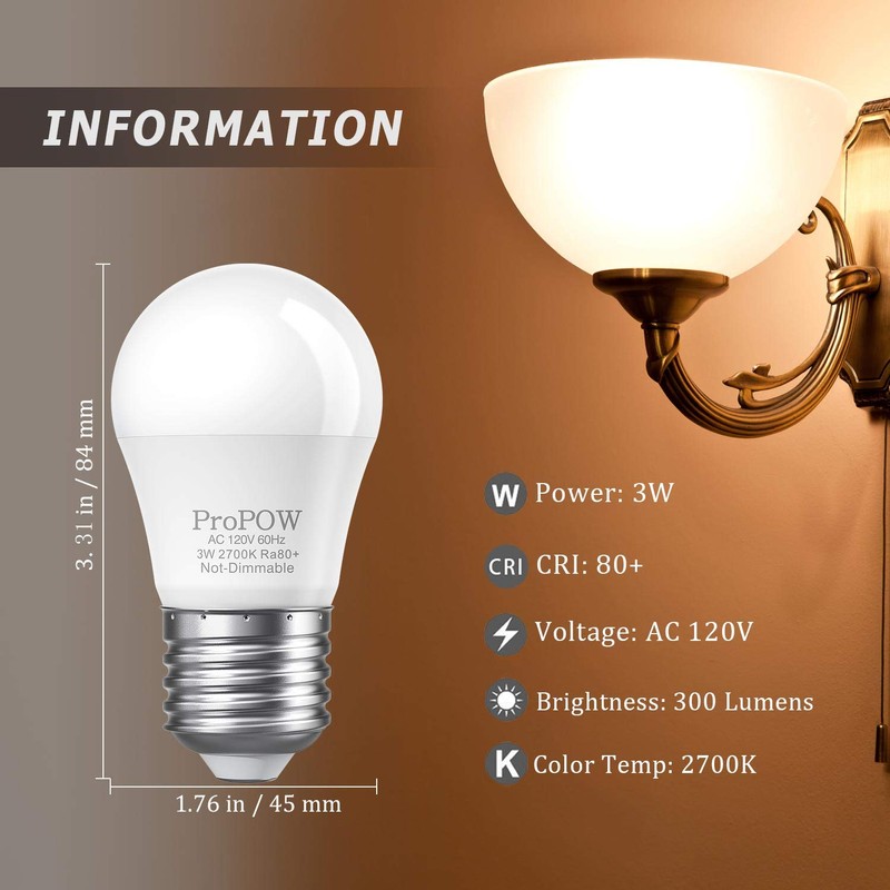 ProPOW 25 Watt Light Bulbs Equivalent A15 3W LED Light