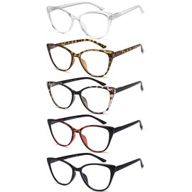 EYEURL 5 Pack Reading Glasses for Women-Cat Eye Blue Light Blocking Readers Fashion Computer Glasses with Spring Hinge Anti-Glare Readers for Women 4.0