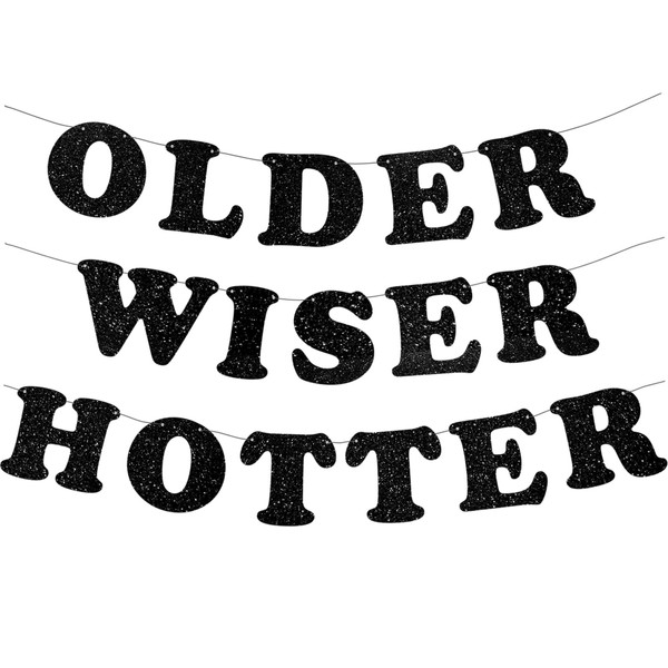 Neyeidru 3pcs Pre-Strung Older Wiser Hotter Banner Funny Black Glitter