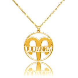 LoEnMe Jewelry Silver Plated Aries Woman Custom Made Engraved Sterling Silver Customized Name Necklace