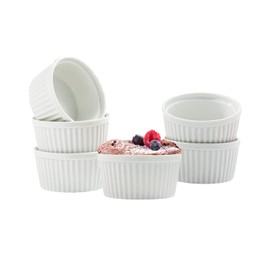 Vikko 4 Oz Ramekin Set: Ceramic Charcuterie Bowls - Oven Safe Ramekins - Creme Brulee Ramekins & Souffle Dishes - White Ramekins 4 oz for Souffle Dish and Custard Cups for Baking - Ramiken Set of 6