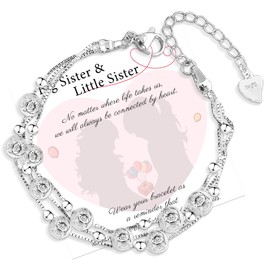 QianSiLi Big Sister Gifts 3 In 1 925 Silver Bracelet For Girls Adjustable Friendship Bracelet Charm Bracelets For Womens Anniversary/Birthday/Christmas Gifts for Sister