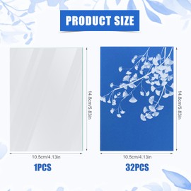 32 Sheets A6 Sun Print Paper, 5.83x4.13in Cyanotype Sunprint Paper with Acrylic Panel High Sensitive Nature Photosensitive Solar Art Printing & Drawing Paper for DIY Craft Project Kids Adults