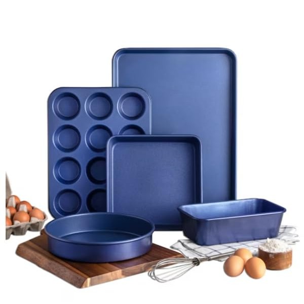 5-Piece Nonstick Bakeware Set, Navy Blue, Metal Utensil Safe, 500°F