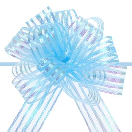 MECCANIXITY 15pcs 4 Inch Organza Large Pull Bow Metallic Gift Wrapping Bows Ribbon Chiffon Yarn Light Blue for Wedding Baskets Presents Christmas Valentine's Day