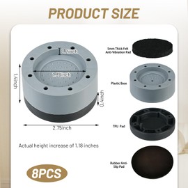 UFOGIFF 8PCS Washing Machine Feet Pads, Anti-Slip, Shock Absorbing, Noise Reducing Furniture & Appliance Floor Protector Pads, Rubber & Felt Pad, Vibration & Noise Reduction for Appliances