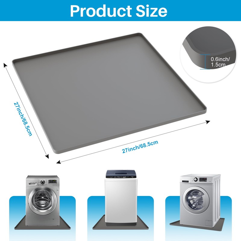 Washing Machine Drain Pan Silicone mat 27''x27'', Non-Slip Washer Drip
