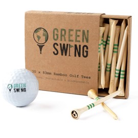 Green Swing Bamboo Golf Tees | Choice of Sizes 38mm 54mm 70mm 83mm | Strong Sustainable Biodegradable | 30pcs (83mm | 3 1/4" | 30pcs)