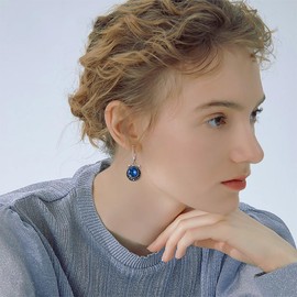 VONALA Crescent Moon Earrings for Women Sterling Silver Moon Phase Leverback Earrings Blue Sapphire Dangle Drop Earrings Moon Jewelry Gift for Women Teens Girlsfriend