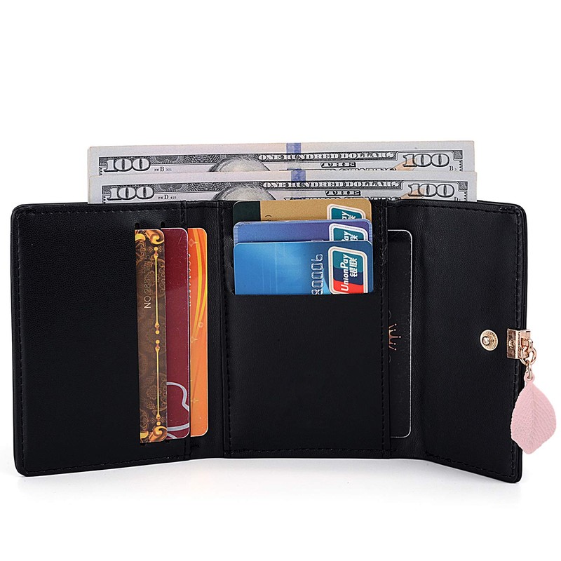 UTO Girls’ Small Purse with Leaf Charm Pendant, Multiple Card
