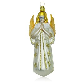 Lauschaer Glas Christmas Tree Decoration Large Angel White Matt Christmas Tree Decoration Mouth-Blown Hand Decorated