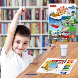 YMluky Paint with Water Books for Kid,Transport Coloring Book with Watercolor Paint Set Kids,Travel Coloring Kit，Arts and Crafts Suitable for Birthday