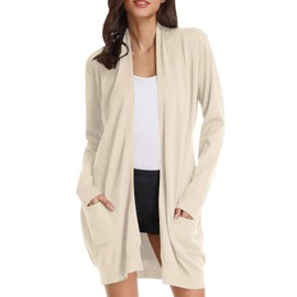 GRACE KARIN Long Cardigan Sweaters for Women Oversized Open Front Soft Long Sleeve Dressy Knit Cardigan Beige M