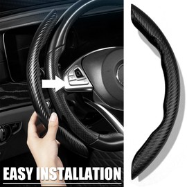 Steering Wheel Cover, Car Carbon Fiber Steering Wheel Cover, Segmented Steering Wheel Protector, Car Wheel Cover for Men/Women, Anti-Slip, Universal Fit for 99% Car Steering Wheel, With 4 Hook (Black)