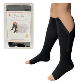 Presadee Open Toe 15-20 mmHg Moderate Compression Leg Calf Swelling Zipper Sock (Black, 4XL)